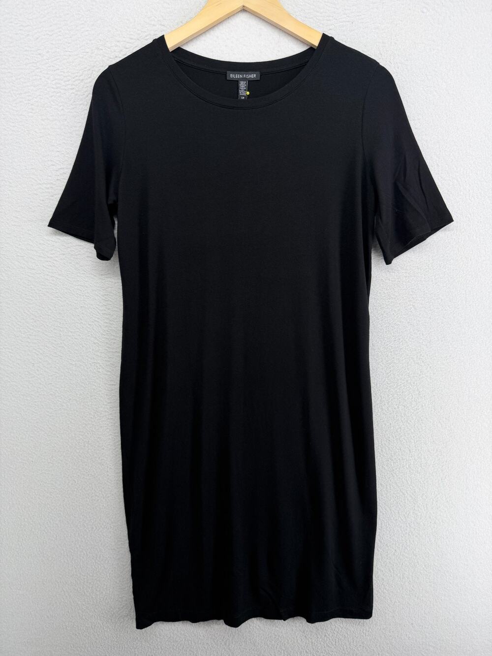 EILEEN FISHER Dress S Viscose Stretch Jersey Crewneck Short Sleeve Black USA